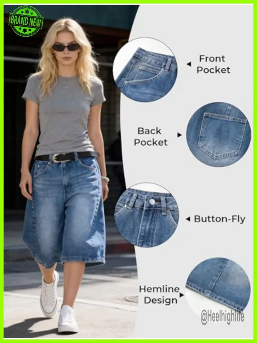 Baggy Y2K Wide Leg Bermuda Denim Shorts High Waisted Jorts for Women